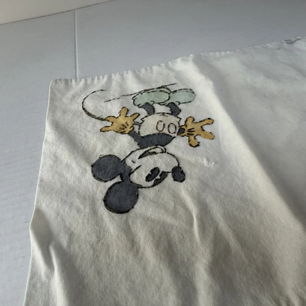 Vintage Cross Stitch‎ Mickey Mouse & Bird White Pillow Case Blue Crochet Small
